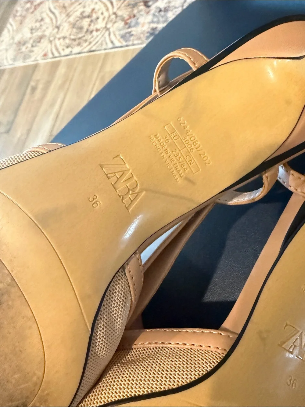 Zara mesh slingback kitten heels size 36 women’s 5.5 beige and black
